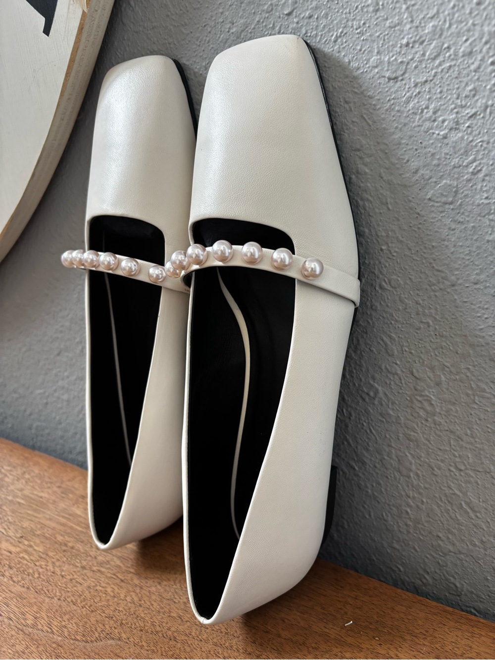 ME+EM faux pearl square toe ballerina flats in off white (40) 10 - Picture 3 of 8